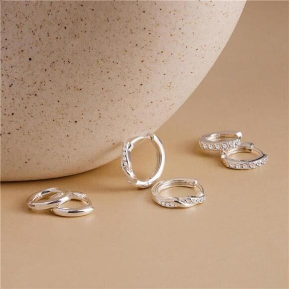 Gold Huggie Hoop Earrings Set for Women Dainty Small Sterling Silver Earrings - Picture 5 of 7